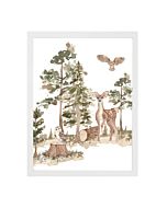 Kinderposter Bosdieren Aquarel Hert Little Dreamzzz in het bos met uilen