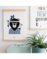 Kinderposter Beer Indiaan Blauw A3 ANNIdesign Sfeer