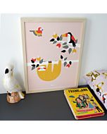 Kinderposter Jungle Luiaard en Toekan Roze A3 ANNIdesign Sfeer