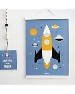Kinderposter Raket Ufo Blauw ANNIdesign Sfeer