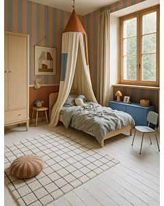 Kinderbehang Brede Streep Beige Blauw Dekornik