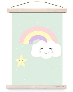 Kinderposter Regenboog Wolk Mintgroen A3 Designed4kids
