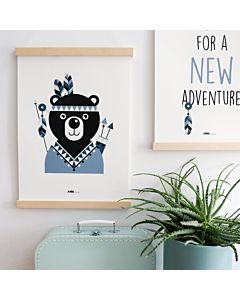 Kinderposter Beer Indiaan Blauw A3 ANNIdesign Sfeer