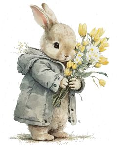 Kinderposter Schattig Konijn met Tulpen A3 Little Dreamzzz