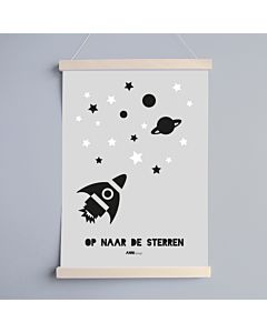 Kinderposter Raket Sterren A3 ANNIdesign