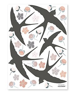 Muursticker Zwaluwen en Bloemen Lilipinso