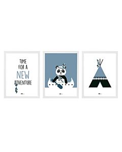 Kinderposters Indiaan Blauw (set van 3) ANNIdesign