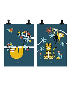 Kinderposters Jungle Blauw (set van 2) ANNIdesign